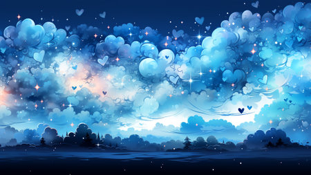 Immerse yourself in a celestial spectacle a night sky adorned with enchanting constellations crafting a heart shape. Perfect for a romantic Valentine's Day, the cosmic beauty and the essence of love.の素材