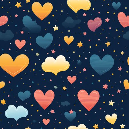 a celestial romance in our mesmerizing illustration featuring heart-shaped clouds, stars, and moons that evoke the magic of love and the essence of Valentine's Day. Perfect for romance to any occasionの素材