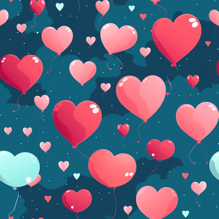 the essence of love with our whimsical heart-shaped balloon pattern, perfect for Valentine's Day. a delightful array of floating heart balloons, creating a charming and romantic ambiance.の素材