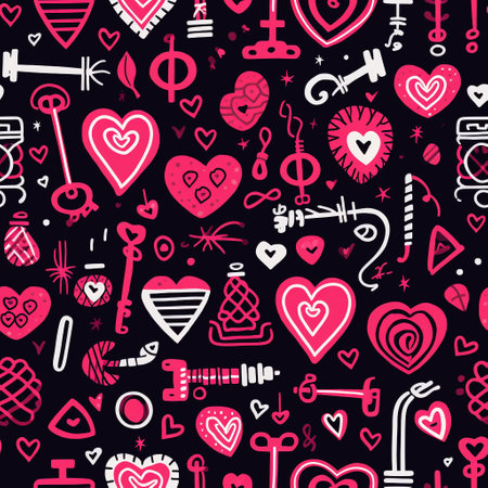 Celebrate love with our charming collection of doodles perfect for Valentine's Day! Explore endearing symbols like rings, keys, locks, and ribbons interwoven with love and romance.の素材