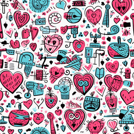 Celebrate love with our charming collection of doodles perfect for Valentine's Day! Explore endearing symbols like rings, keys, locks, and ribbons interwoven with love and romance.の素材