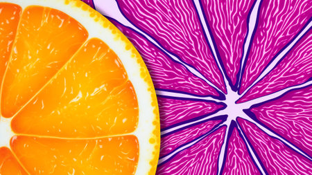Elevate your design projects with our Citrus Orange and Electric Violet Retro Pop Art pattern. This abstract masterpiece features bold and contrasting colors reminiscent of the iconic pop art era.の素材