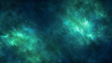 Nebulous Green and Interplanetary Blue Cosmic Nebula Abstract Pattern. features swirling nebula patterns that evoke the wonders of the cosmos. ideal for backgrounds, digital art, and moreの素材