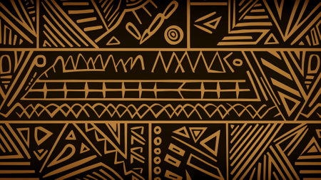 Explore our collection of tribal patterns inspired by ancient art, featuring rich Espresso Brown and Olive Drab hues. the intricate details, earthy tones, and bold lines of these unique designsの素材