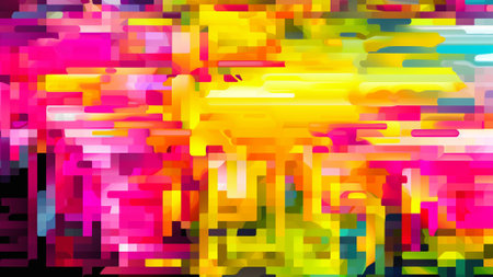 Digital Pixelation Art a modern abstract pattern in vibrant Cyber Pink and Acid Yellow hues. digital-themed pattern is perfect for contemporary graphics, web backgrounds, and artistic creations.の素材