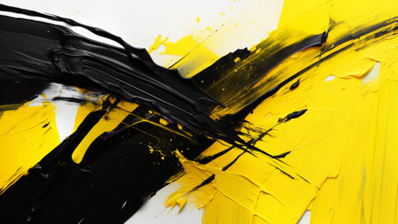Lemon Yellow and Midnight Black abstract brush strokes. This modern art piece features bold and expressive strokes. Perfect for contemporary interiors seeking a unique artistic statement.の素材