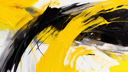 Lemon Yellow and Midnight Black abstract brush strokes. This modern art piece features bold and expressive strokes. Perfect for contemporary interiors seeking a unique artistic statement.の素材
