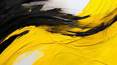 Lemon Yellow and Midnight Black abstract brush strokes. This modern art piece features bold and expressive strokes. Perfect for contemporary interiors seeking a unique artistic statement.の素材