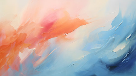 Peach and Steel Blue Abstract Brush Strokes, a blend of warm peach tones and cool steel blue hues. This contemporary art piece features bold and expressive brush strokes, modern sophisticationの素材