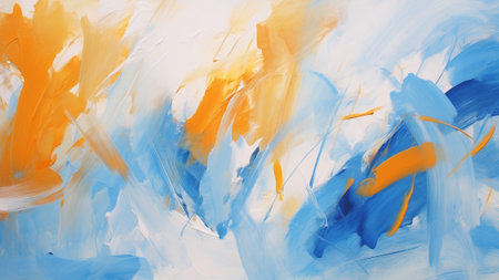abstract art featuring bold and expressive brush strokes in a stunning combination of sky blue and rust orange. This contemporary masterpiece adds a touch of vibrancy and sophistication to any room.の素材