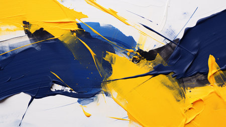 abstract art featuring bold brush strokes in the lively combination of sunshine yellow and navy blue. adds a modern and vibrant touch to any interior. the fusion of color and creativity.の素材