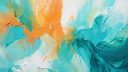 Teal and Coral Abstract Brush Strokes. This contemporary artwork blends bold and expressive brush strokes, modern sophistication to any interior. perfect for those seeking distinctive wall art.の素材