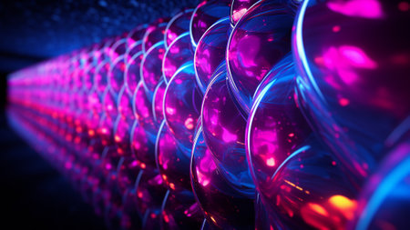 mesmerizing abstract pattern featuring vivid neon lights in an electrifying combination of electric blue and neon pink. Transform your designs with this dynamic and eye-catching visual experienceの素材