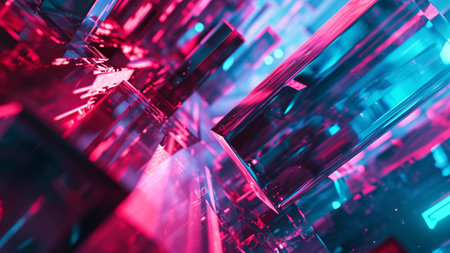 a dynamic and futuristic atmosphere featuring harmonized geometric shapes in a vibrant neon color palette. Combining electric pink and cyan, this design is perfect for a modern and energetic aestheticの素材