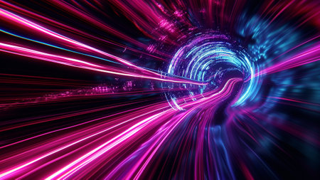 the thrill of speed and movement with our Hyperdrive Magenta and Cosmic Violet neon waves. Dive into a vibrant, neon environment where waves come to life, conveying a sense of dynamic energyの素材