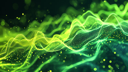 vibrant energy Laser Lime Fusion abstract background. dynamic neon waves, expertly crafted by blending laser green with bright lime. electrifying visual experience, a futuristic and lively atmosphereの素材