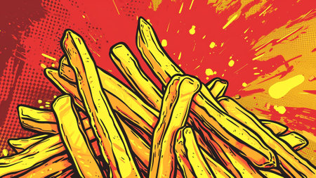 a towering pile of irresistibly crispy French fries, bringing the golden, crunchy appeal of this beloved side dish to life. Elevate your space with the mouthwatering allure of these iconic friesの素材