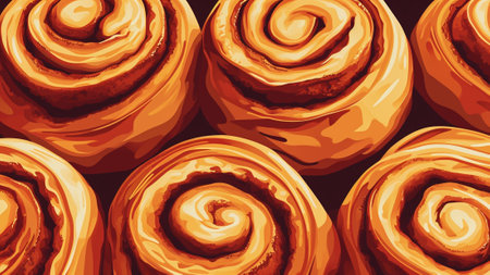 our vibrant pop art scene, showcasing oversized cinnamon rolls at the heart of a delicious carnival. the gooey deliciousness of this freshly baked treat. a cinnamon roll to life in stunning pop art.の素材