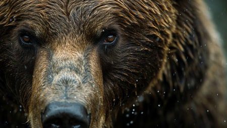 stunning close-up shot the focused eyes and intricate details of a Grizzly Bear's face. Immerse yourself in the authenticity of this documentary-style photograph, showcasing the raw beauty of nature.の素材