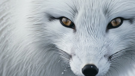 the world of Arctic Foxes through this stunning close-up photo, showcasing the focused eyes and intricate details of their face. A documentary shot that brings the Arctic Fox's unique beauty to life.の素材