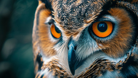 an owl's face in this mesmerizing close-up shot. the focused intensity in its eyes, beautifully captured in this documentary-style photograph. the world of one of nature's most enigmatic creatures.の素材