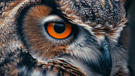 an owl's face in this mesmerizing close-up shot. the focused intensity in its eyes, beautifully captured in this documentary-style photograph. the world of one of nature's most enigmatic creatures.の素材