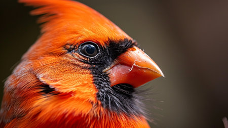 Explore the intricate beauty of a Cardinal's face in this stunning close-up shot. Witness the focused gaze and vibrant details that make these birds truly remarkable. This documentary-style photographの素材