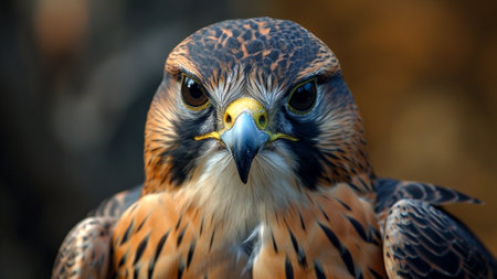 Explore the intense gaze of a falcon through this captivating close-up shot. This documentary photo provides a detailed look at the powerful predator's focused eyes, the beauty and intensity of natureの素材