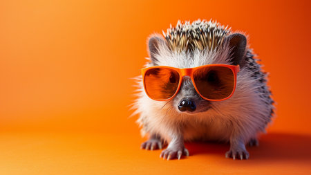 adorable Hedgehog Portrait donning trendy orange summershade sunglasses. This unique and stylish image captures the essence of a fashion model, making it a perfect addition to your creative projects.の素材