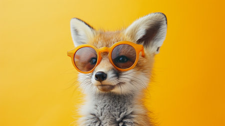 a baby fox sporting trendy orange sunglasses. This portrait exudes charm and playfulness, making it the perfect addition to your creative projects. Ideal for nature-themed designs, children's contentの素材