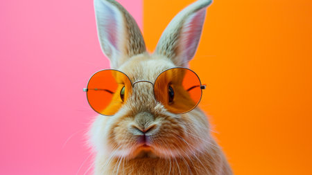Elevate your design with this trendy Bunny Portrait wearing stylish sunglasses in a bright orange summershade. Perfect for adding a touch of fashion and cuteness to your projects.の素材