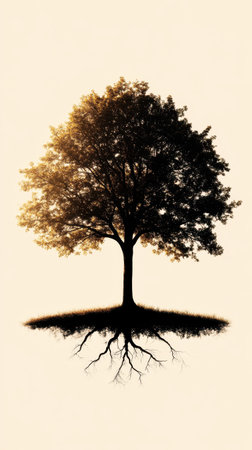 A simple abstract tree with minimal branches and roots, showcasing nature beautyの素材