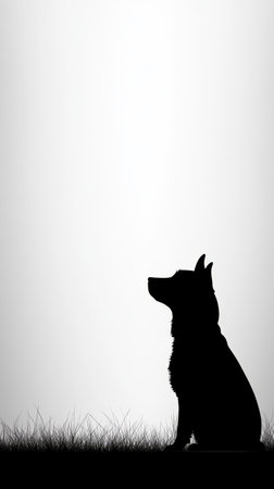A simple dog silhouette in smooth line against light backgroundの素材