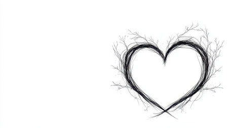 A Hand drawn heart shape intertwined with abstract branches, symbolizing loveの素材