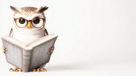 A curious owl wearing glasses is reading book with interestの素材