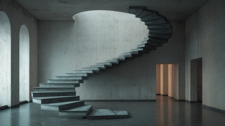 A spiral staircase concrete modern minimal architectural mysterious empty interiorの素材