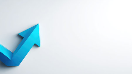A blue arrow upward financial growth success concept minimal white backgroundの素材