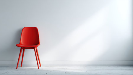 A red chair, minimalist style, modern home interior, sunlight, empty room, white wallの素材