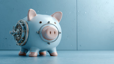 A piggy bank security savings safe lock blue financial protection money conceptの素材