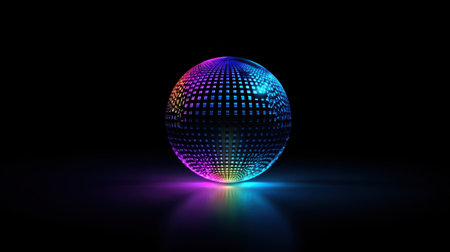 A glowing sphere digital abstract futuristic colorful light reflection dark backgroundの素材