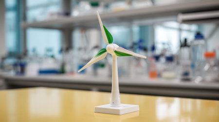 A small wind turbine model, clean energy, technology, laboratory, renewable, green, innovationの素材