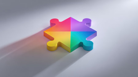 A colorful puzzle piece, conceptual solution, bright, creative, isolated, modern, minimal styleの素材