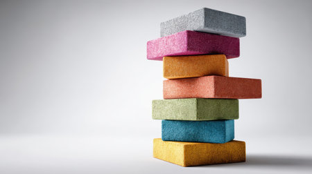 A colorful block stack balance harmony playful arrangement isolated on white backgroundの素材