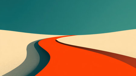 A winding path abstract bright color minimal desert landscape surreal blue skyの素材