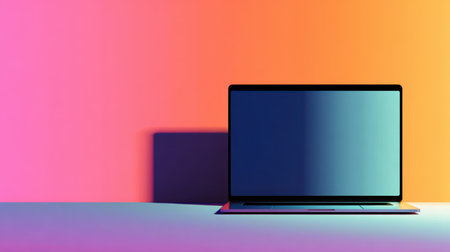An open laptop vibrant screen colorful gradient background modern workspace technologyの素材