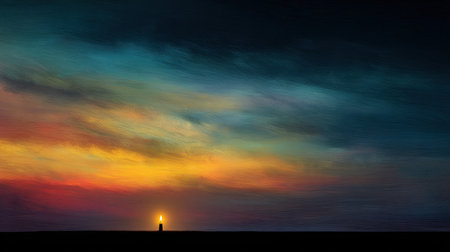 A candle hope darkness sky sunset solitude peaceful landscape emotional painting candle hopeの素材
