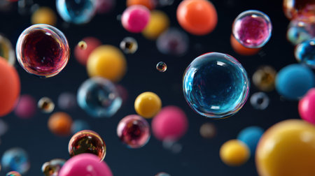 A colorful bubble abstract background with floating spheres, vibrant, glossy, joyful, and dynamicの素材