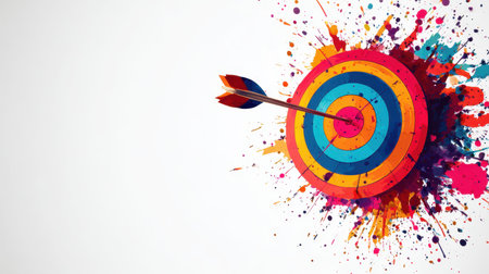 A colorful arrow target abstract graphic rising splatter paint success creative conceptの素材