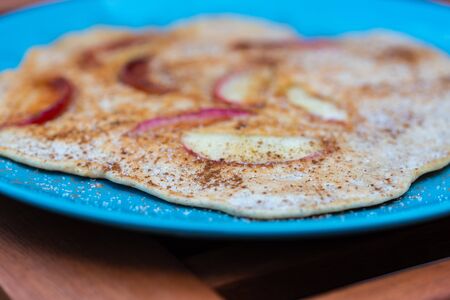 Delicious homemade pancakes on a bright plateの写真素材