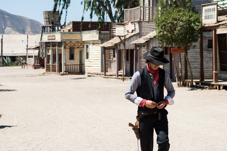 Tabernas, Spain -Cowboys show in an old city to the west of Fort Bravo Texas Hollywood in Tabernas, Spainのeditorial素材